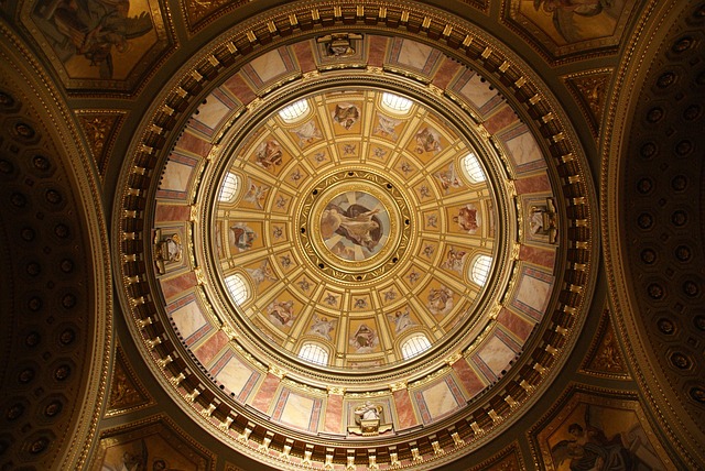 View of St. Stephen's Basilica dome and architectural details from ground level