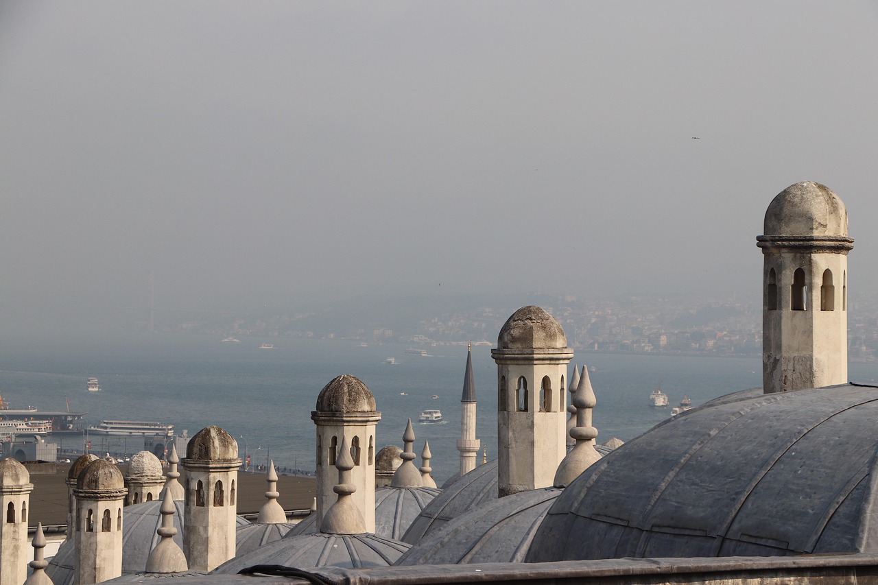 Multiple domes of a historic Turkish hamam from outside