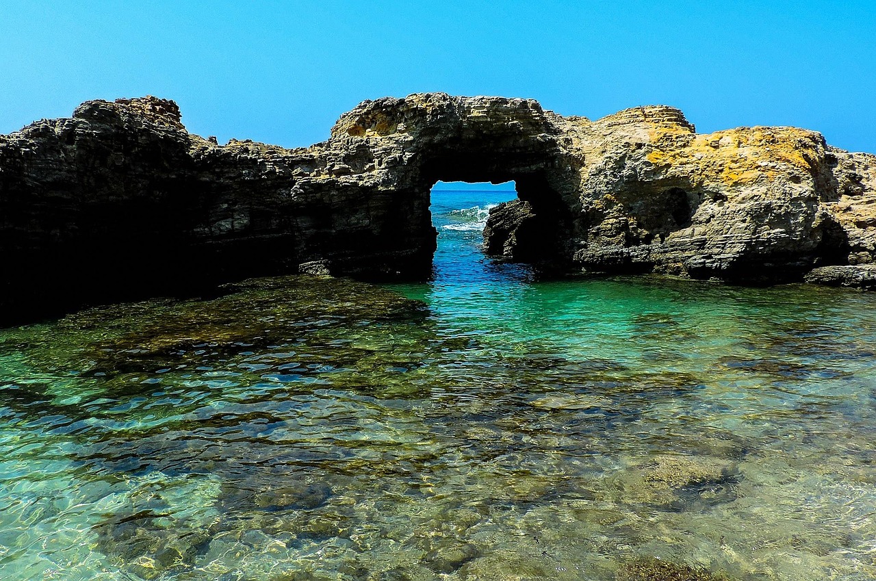 The coastline of Nisyros island with rocky shores and deep blue sea