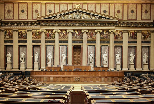 Austrian Parliament building in Vienna with neoclassical columns