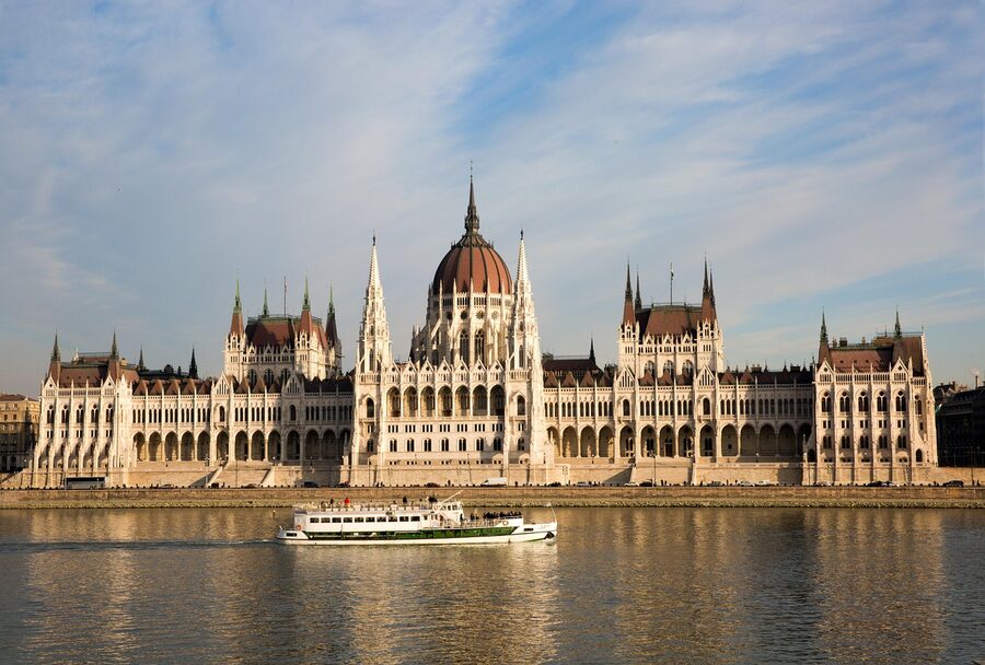 Daytime view of the Hungarian Parliament from the Danube River