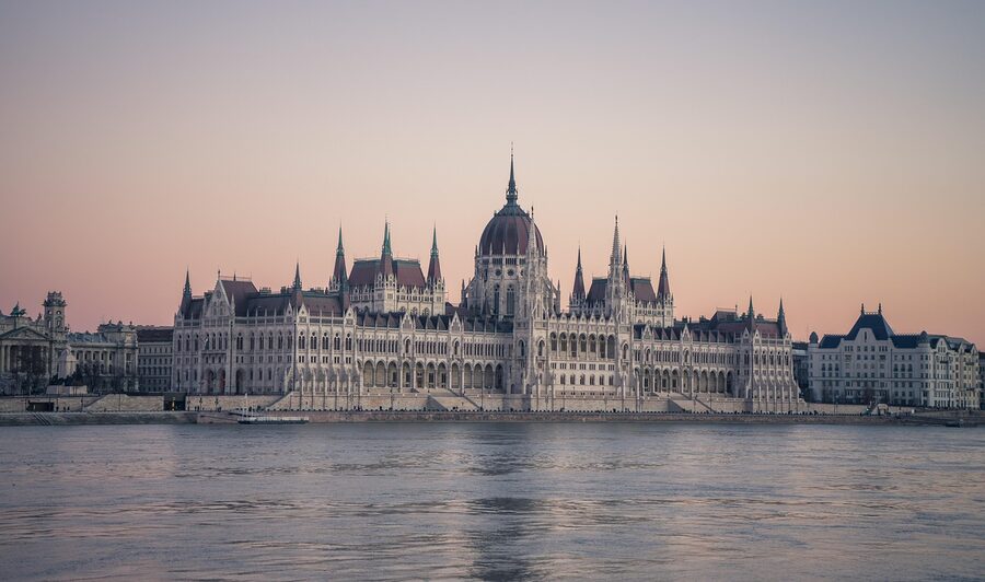 Hungarian Parliament Building viewed from a Danube cruise boat