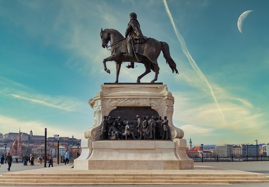 Equestrian statue in front of the Hungarian Parliament Building