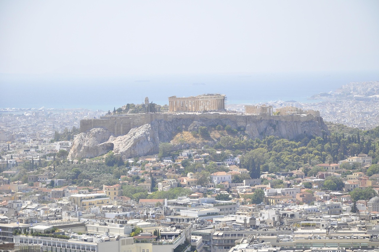 Front view of the Parthenon temple on the Athens Acropolis