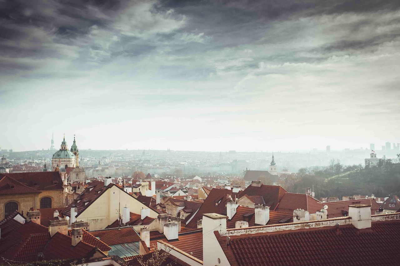 Prague city center illuminated at night