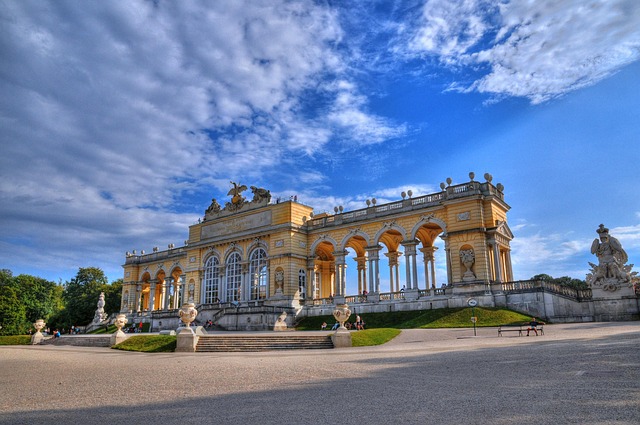Gloriette structure at Schonbrunn Palace gardens in Vienna