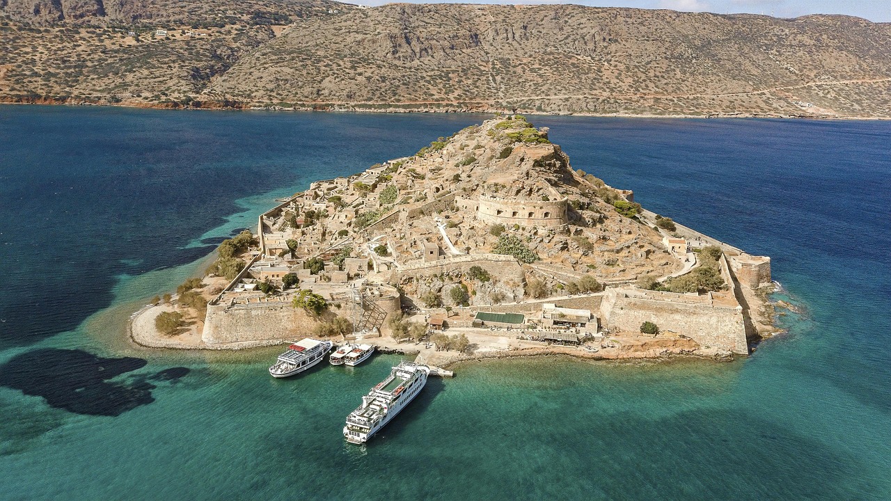 Venetian fortress walls and ruined settlement on Spinalonga Island