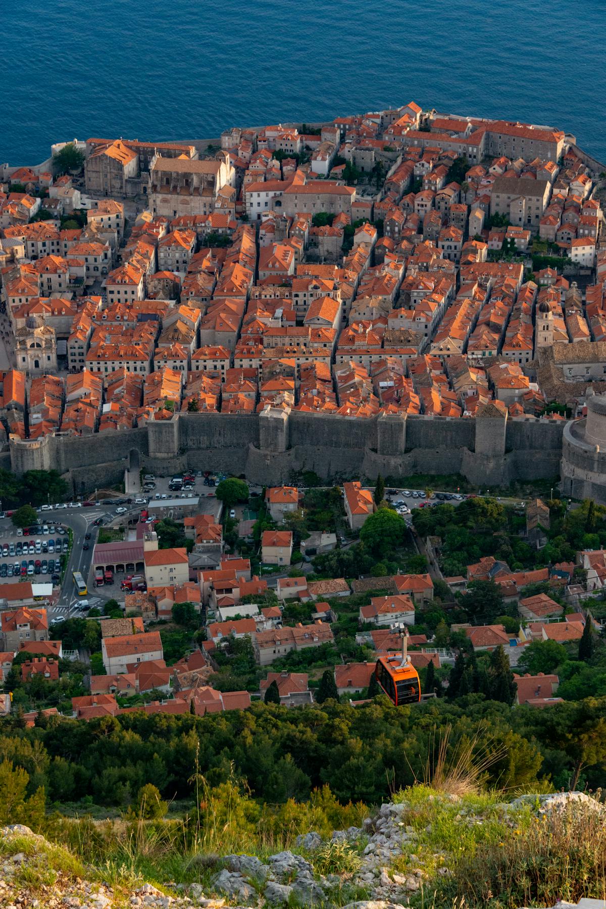 Dubrovnik Old Town aerial with terracotta rooftops