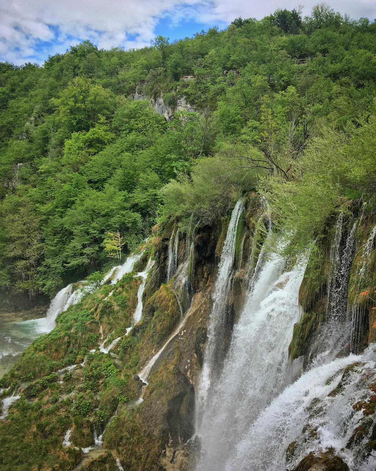 Cascading waterfalls surrounded by lush greenery