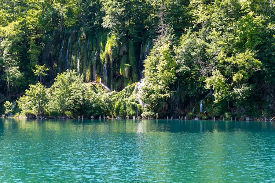 Plitvice forest waterfall tranquil scene