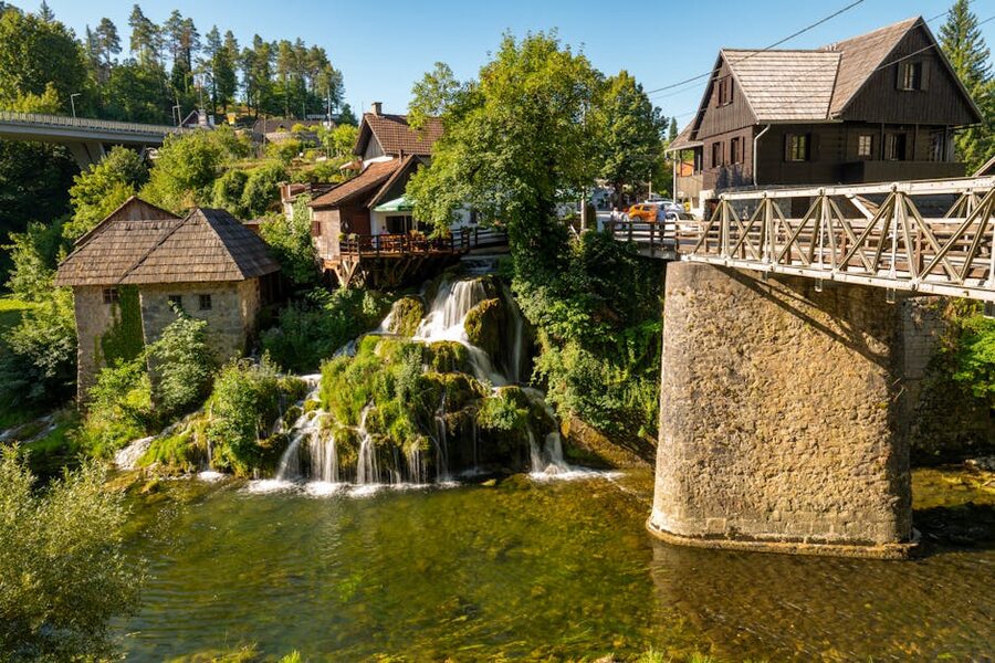 Rastoke waterfall bridge Slunj Croatia