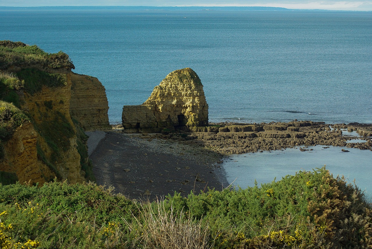 Bomb craters and fortifications at Pointe du Hoc in Normandy France