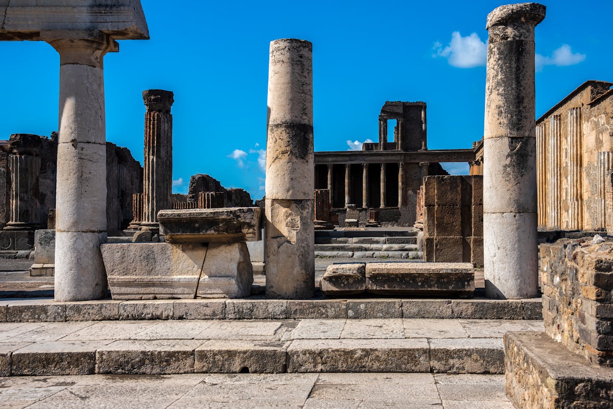 Well-preserved stone columns at the Pompeii archaeological site