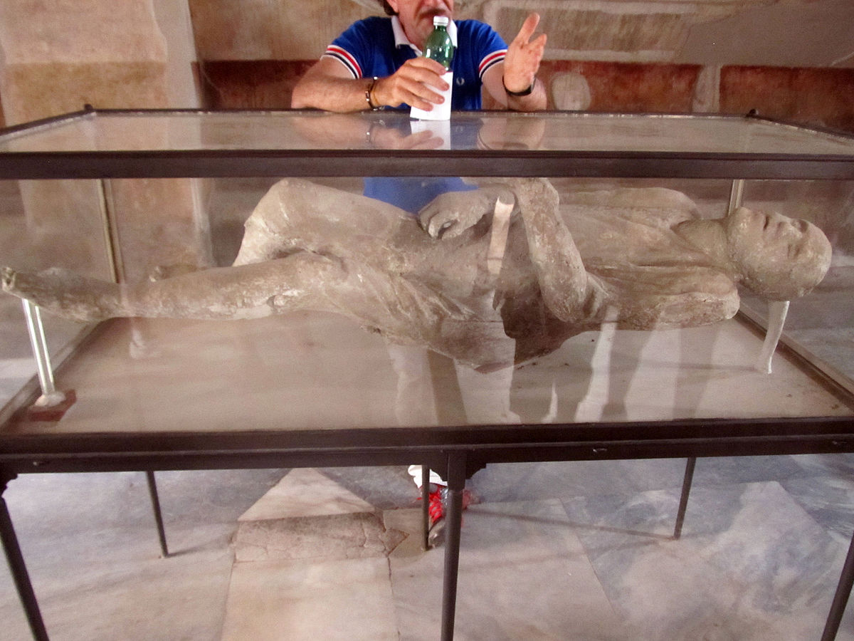 Plaster cast of a victim body preserved in the volcanic ash at Pompeii