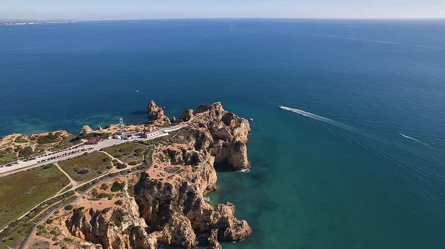 Aerial view of Ponta da Piedade headland and lighthouse