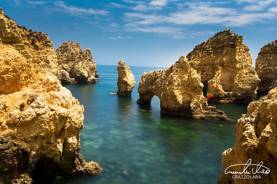 Ponta da Piedade grottoes seen from sea level