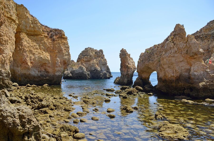 Ponta da Piedade rocks and Atlantic coast Portugal