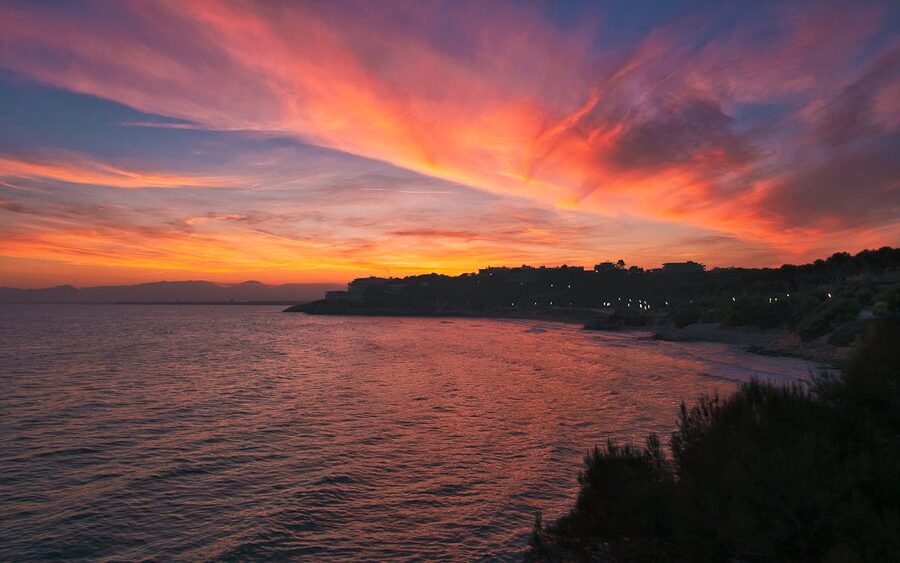 Dramatic sunset over the coastline of Salou Spain