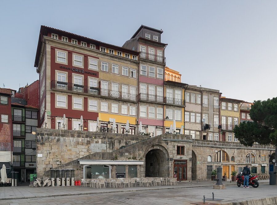 Cais da Ribeira waterfront with colorful buildings in Porto