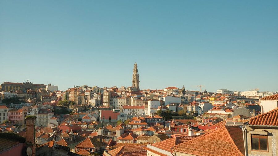 Porto historic rooftops with Clerigos Tower