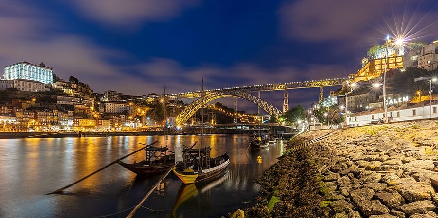 Dom Luis I bridge with metro line Porto