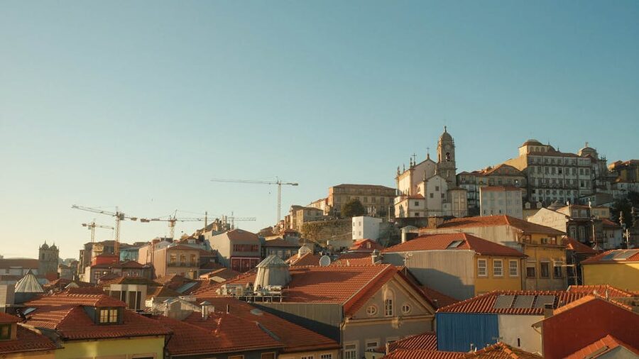 Porto sunset rooftops panorama