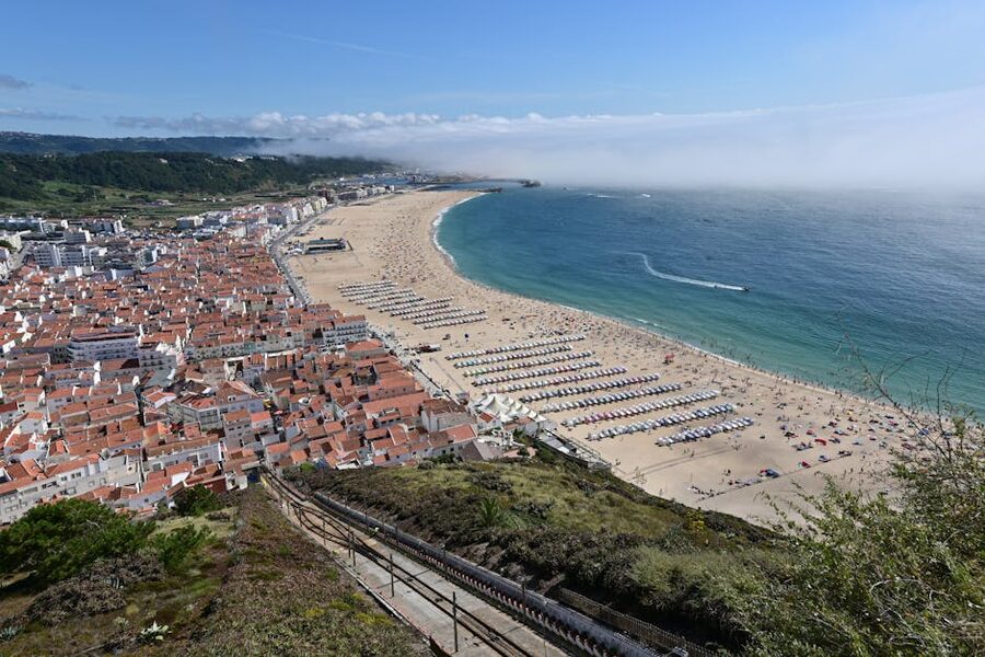 Aerial view of Nazare beach and coastline