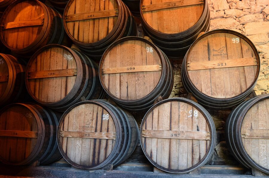 Port wine barrels at a Porto winery