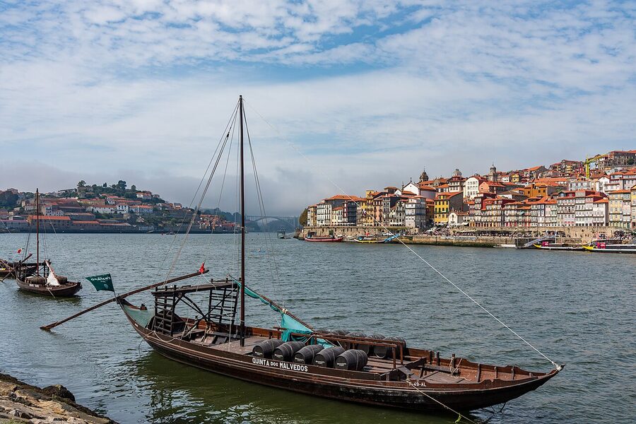 Traditional rabelo boat on the Douro at Porto