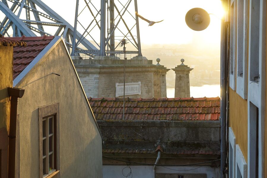 Porto historic centre buildings along the Douro river