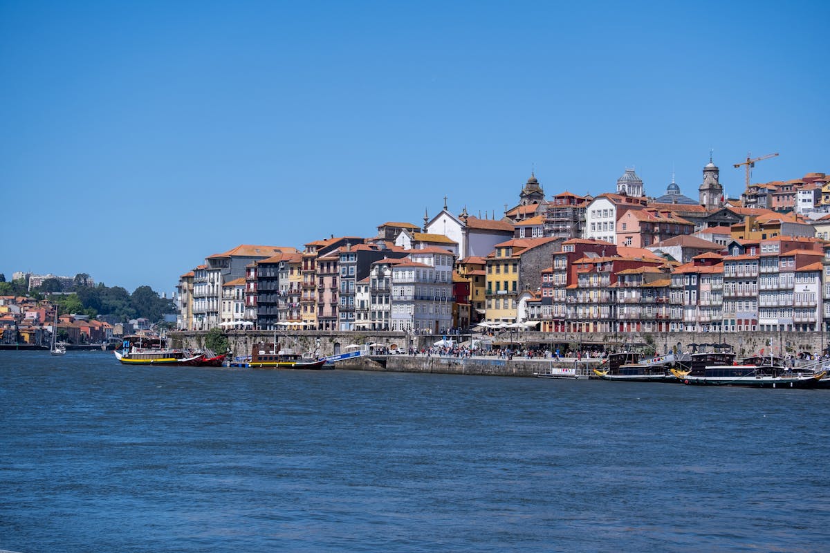 Colorful buildings lining the Ribeira waterfront in Porto along the Douro River