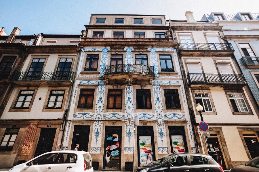 Porto azulejo tiled architecture near Clerigos