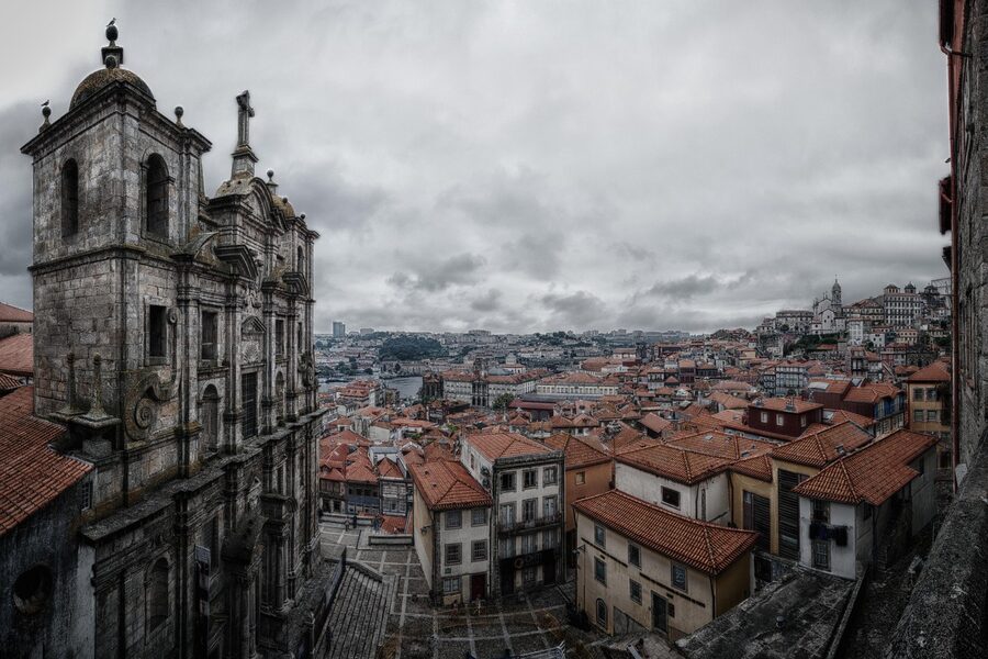 Porto historic center church facade and square
