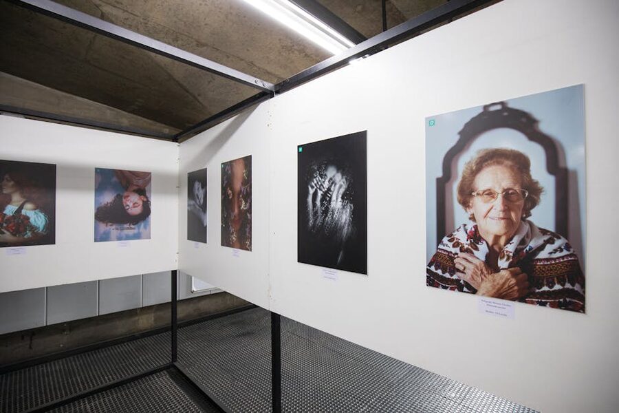 Portrait photography exhibition in a modern gallery