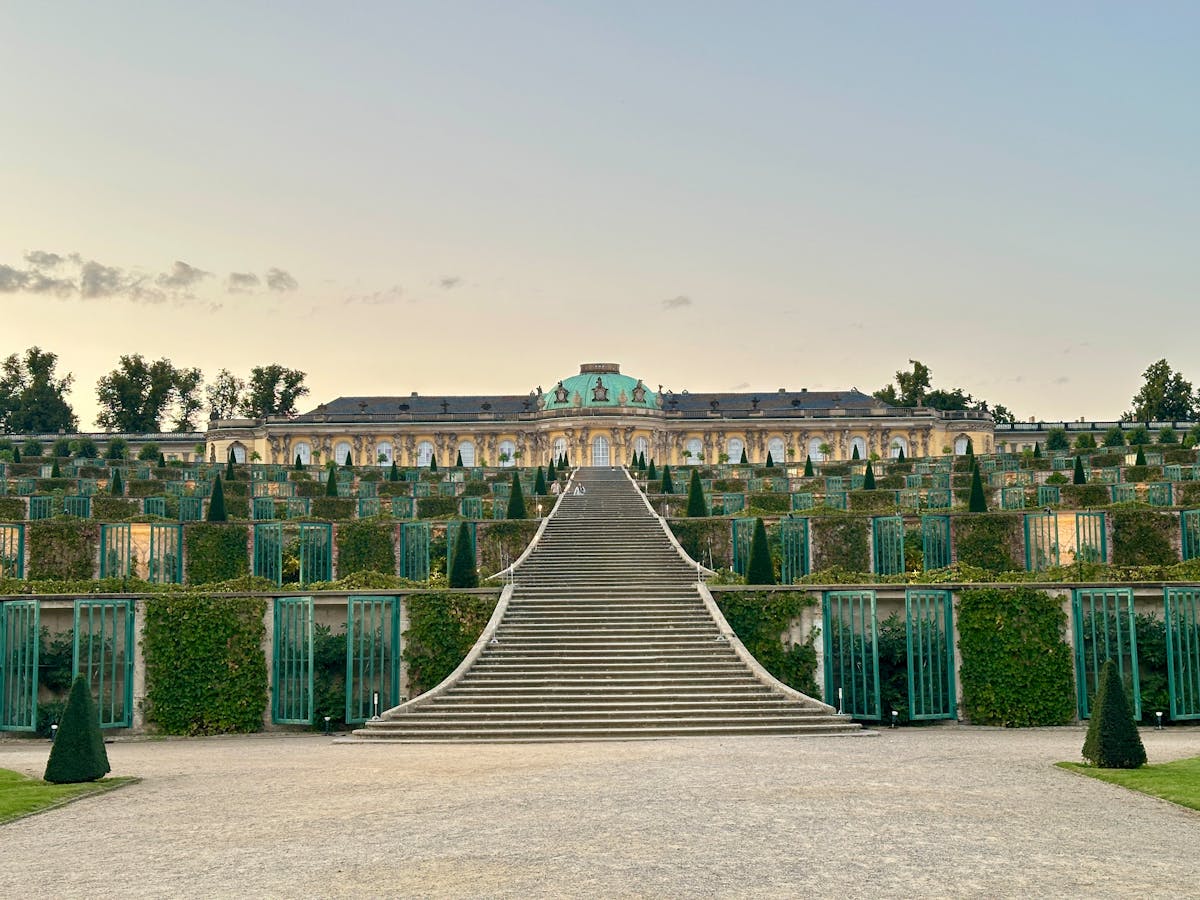 Terraced gardens and steps leading up to Sanssouci Palace