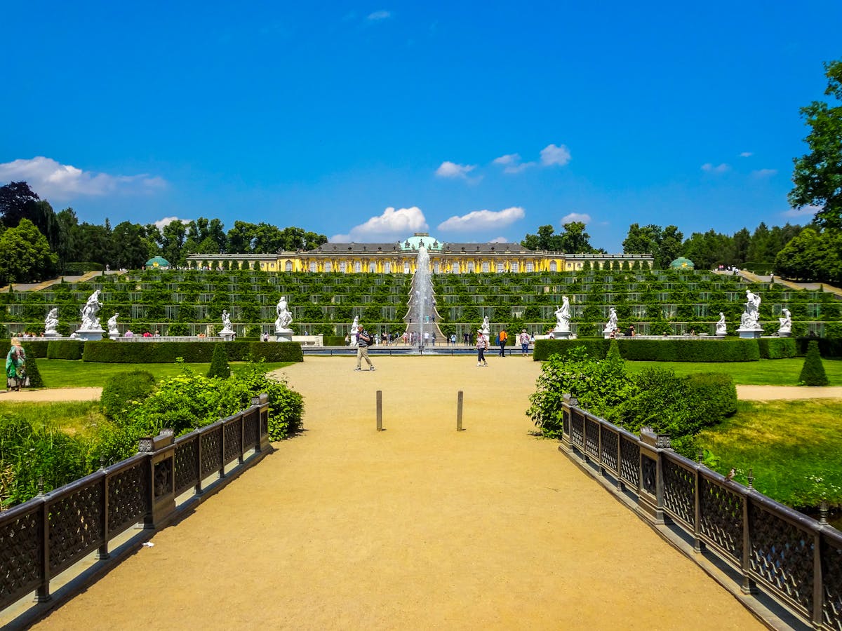 Sanssouci Palace with lush green gardens in Potsdam