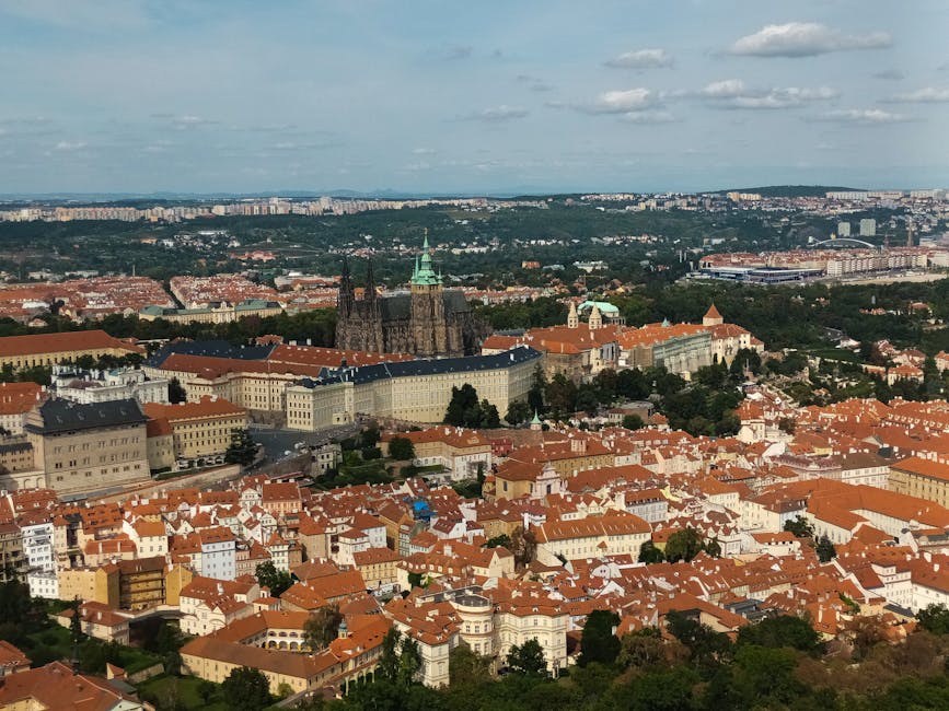 Prague Castle and St Vitus Cathedral aerial view