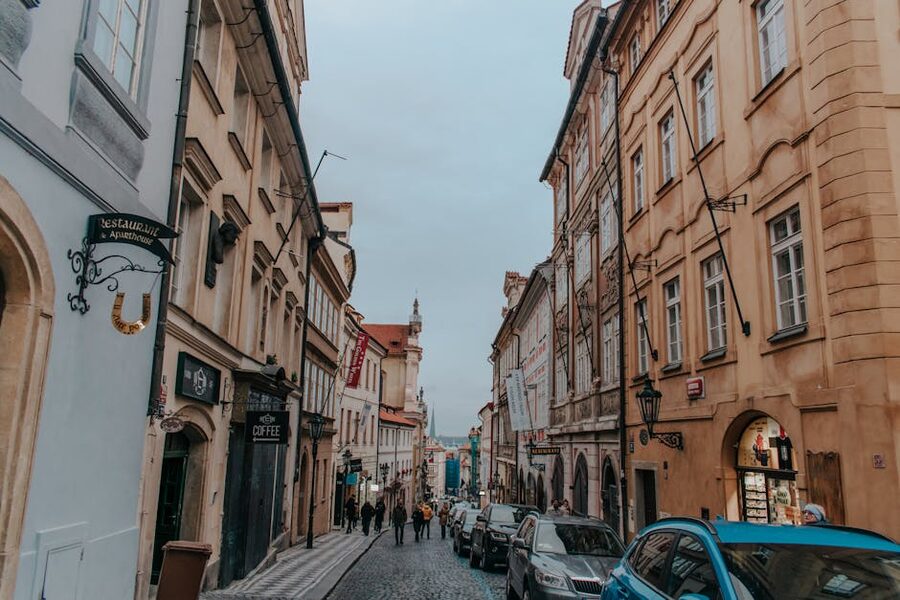 Historic Prague street with classic architecture