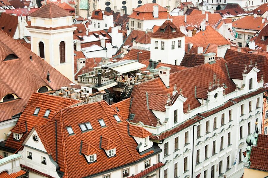 Red rooftops of Prague seen from above