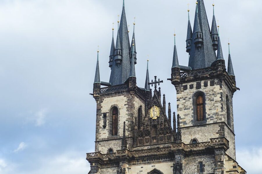 Tyn Church Gothic spires Prague