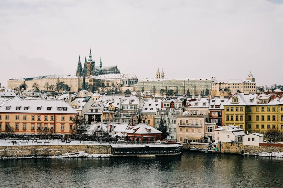 Prague in winter snow