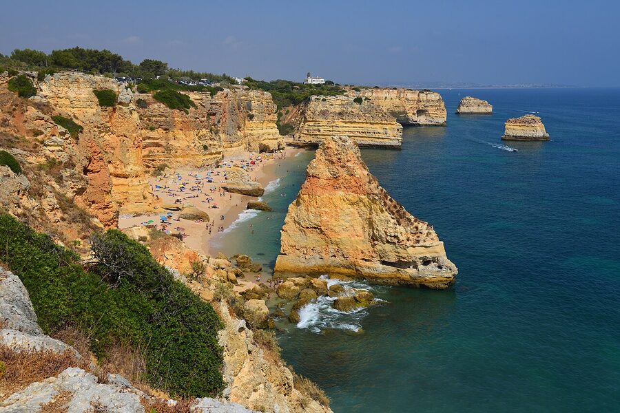 Praia da Marinha limestone cliffs and beach near Benagil