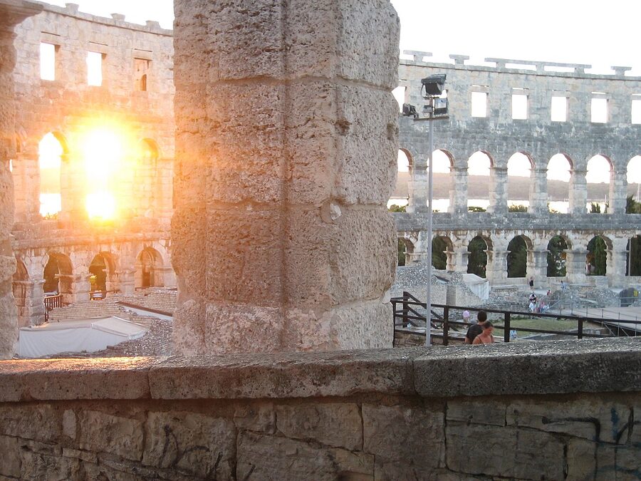 Pula Arena at sunset Croatia