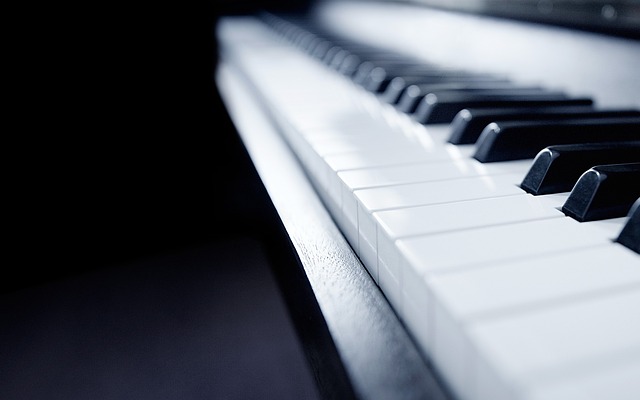 Close up view of piano keys in black and white