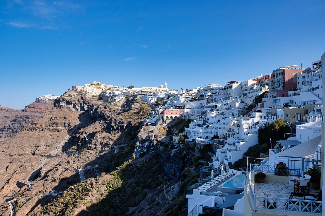 Nea Kameni volcanic island rising from the Santorini caldera