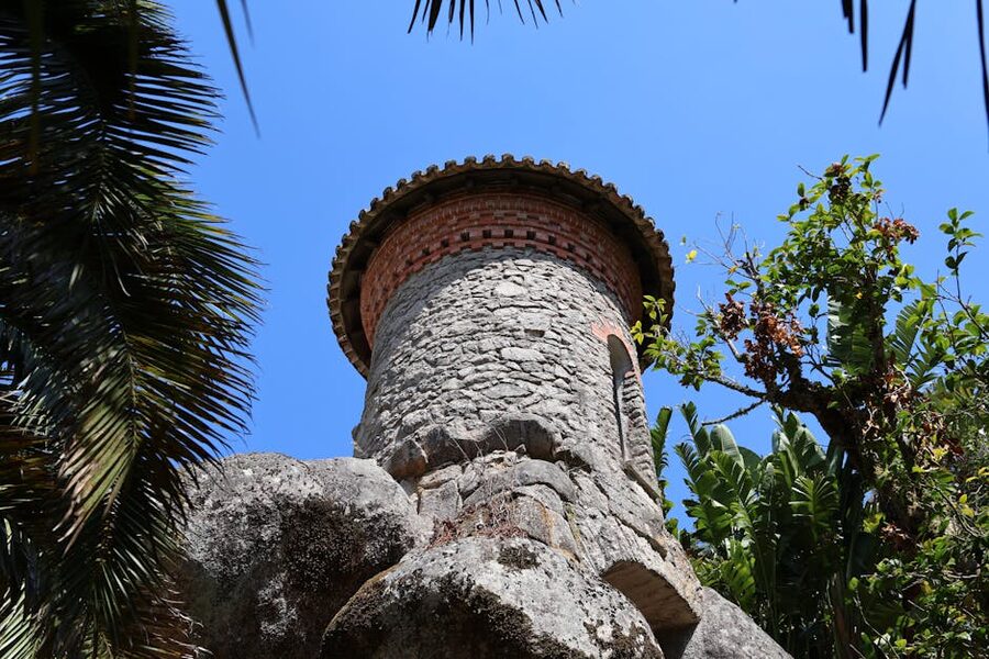 Stone tower in the gardens of Quinta da Regaleira