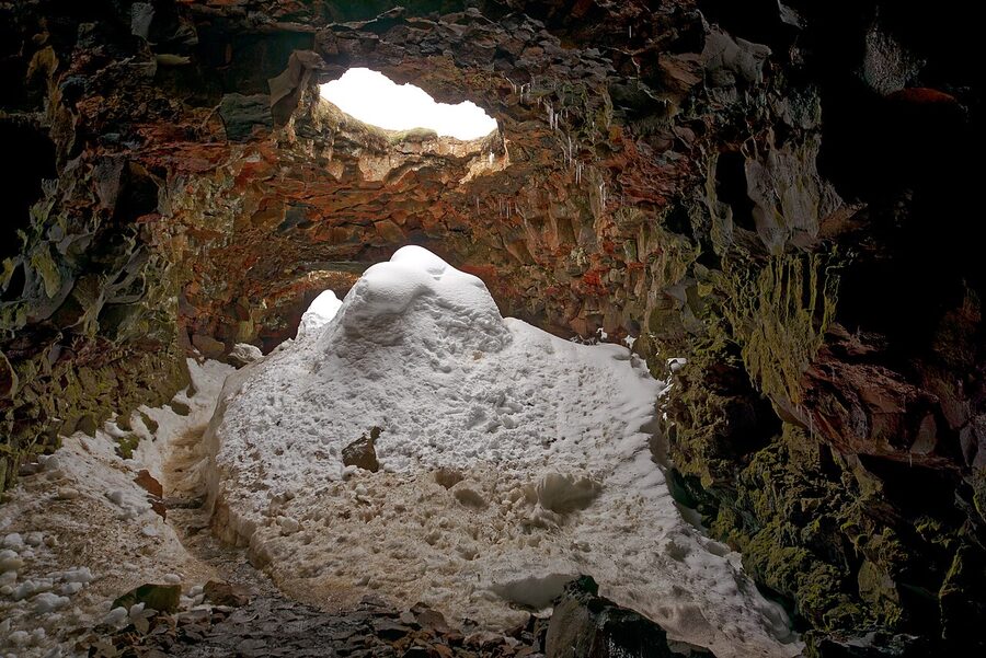 Raufarhólshellir rock formation in lava tunnel