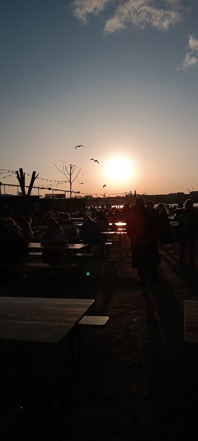 Sunset over Reffen street food zone Copenhagen