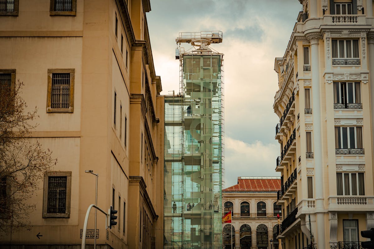 View of modern and classic architecture in central Madrid Spain