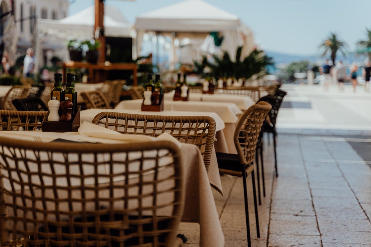 Restaurant tables on a promenade